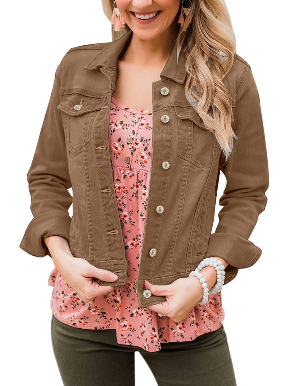 Jean Jacket Women Classic Button Up Fitted Fall Denim Jackets - Picture 4 of 4